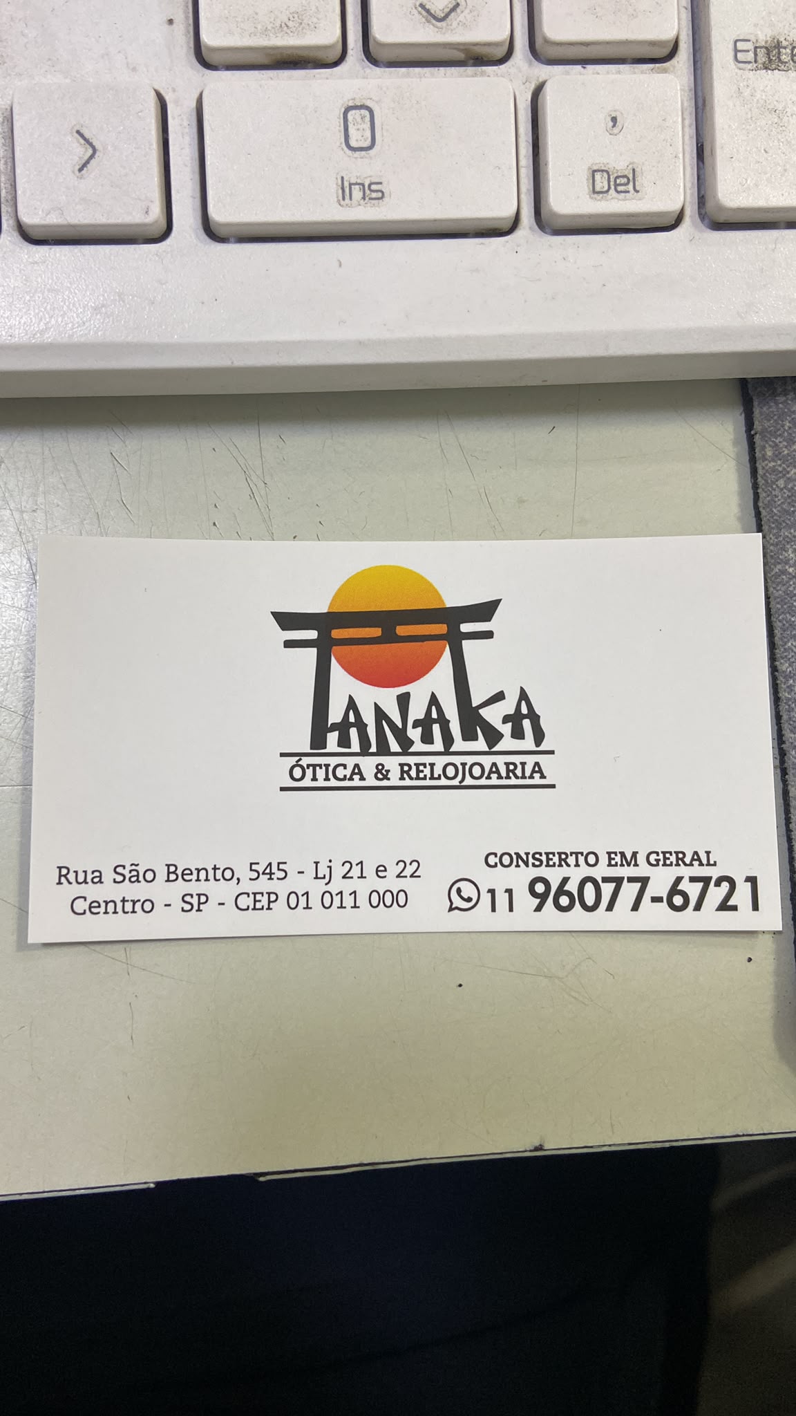 Cartão de visita Tanaka Ótica e Relojoaria